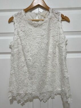 White Floral Lace Sleeveless Top